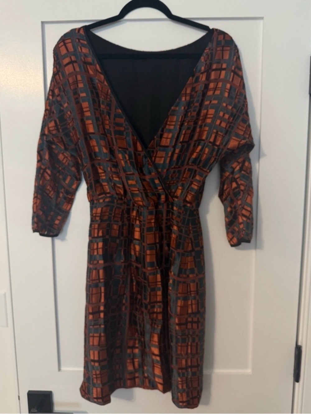 Reiss Orange and Charcoal Geometric Long Sleeve Dress - Picture 2 of 4